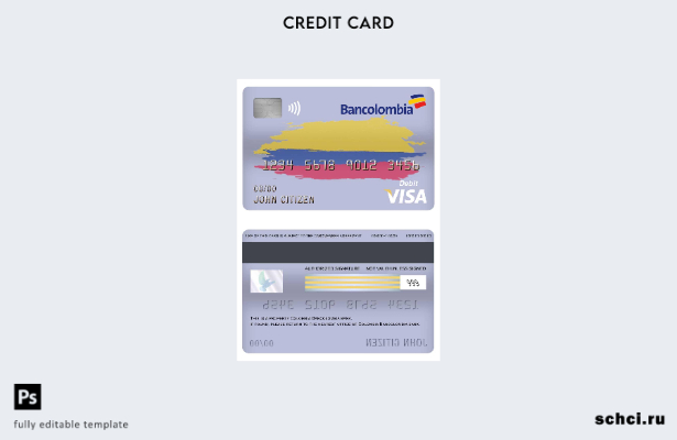 цифровая загрузка шаблона дебетовой карты Visa банка Bancolombia в Колумбии